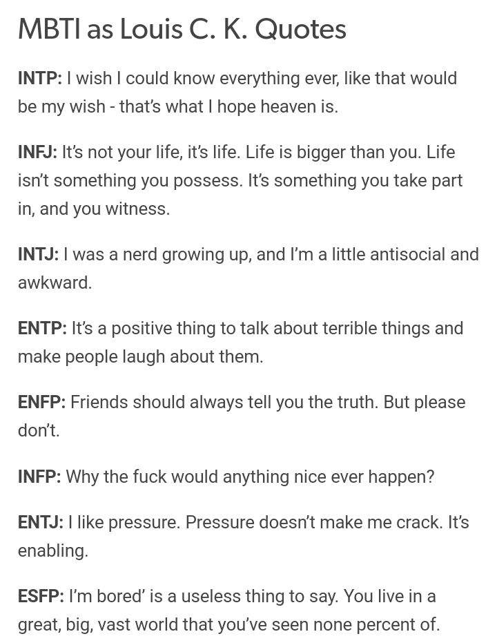 MBTI Types as Louis CK Quotes | Myers Briggs [MBTI] Amino