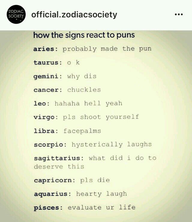 Zodiac Signs Chart Funny