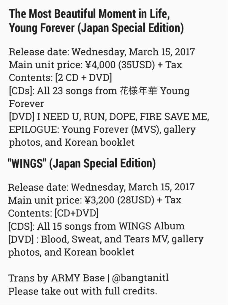 Bts 花様年華 Young Forever And Wings Extended Japanese Ver Will Be Relased On March 15 Army S Amino