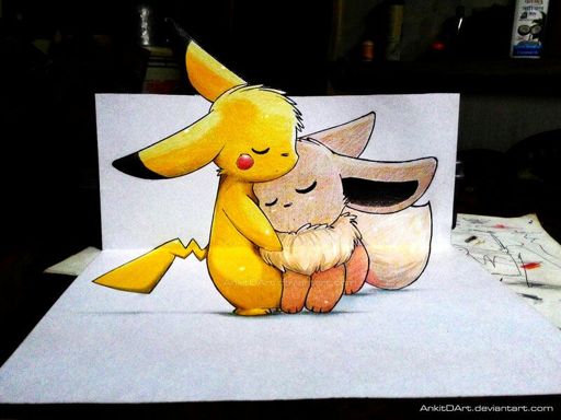 Image Pikachu And Eevee 3d Drawing By Ankredible On