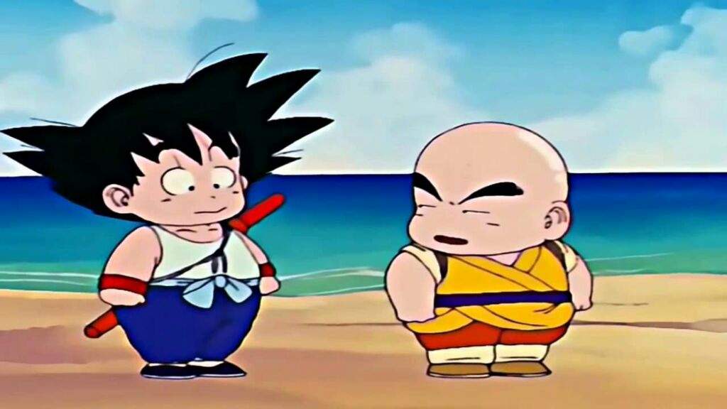 When Krillin shows up on Master Roshi's island to ask him for training...