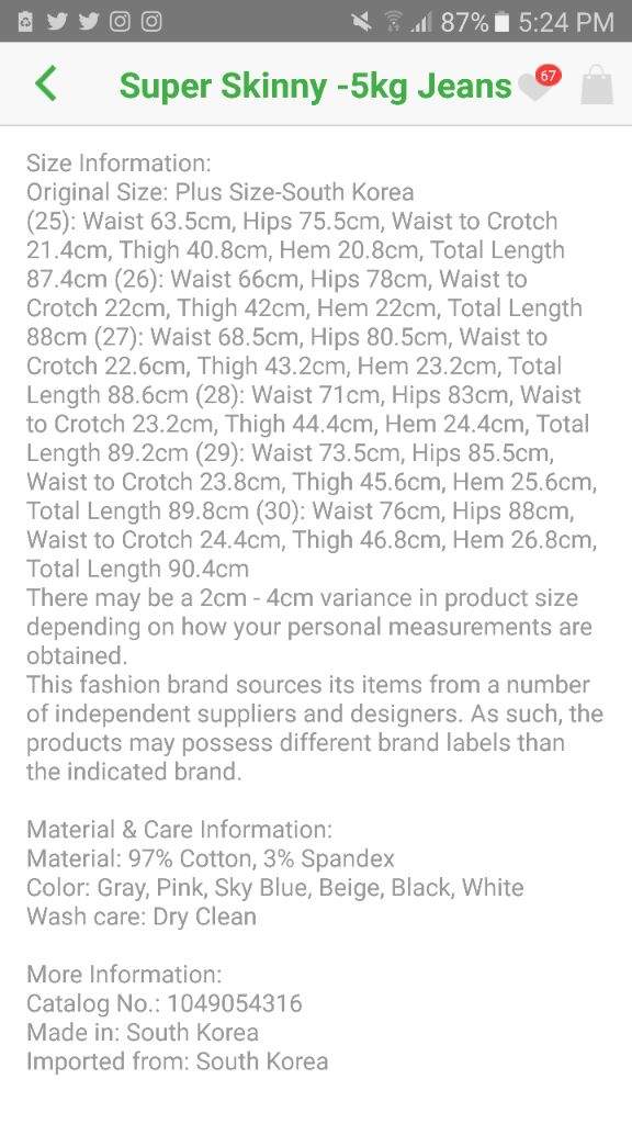 Chuu 5kg Jeans Size Chart