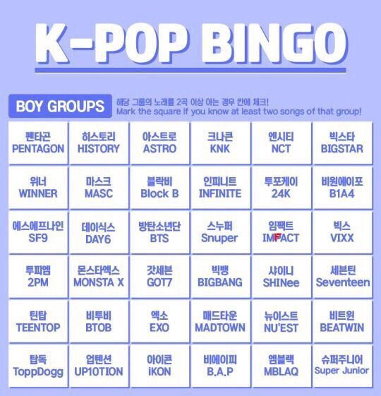 KPOP BINGO GAME 👀 KPop Amino