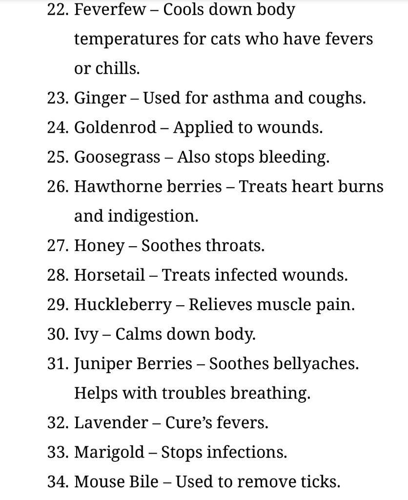 Warrior Cats Herb List And Uses