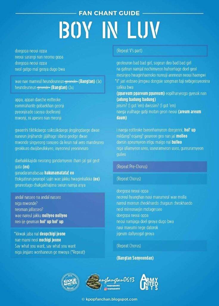 BTS FANCHANTS GUIDE COMPILATION (ROMANIZATION)🎶  ARMY's Amino