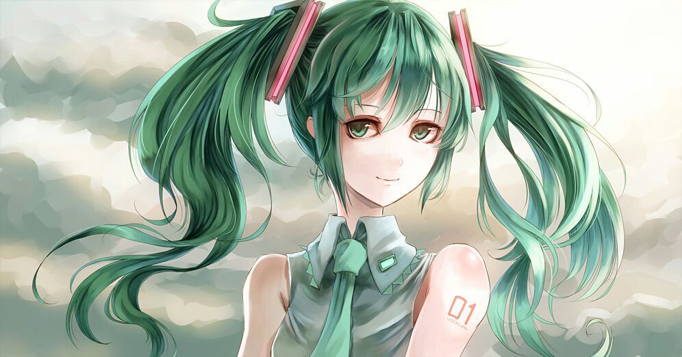 Anime girl with green hair and green eyes