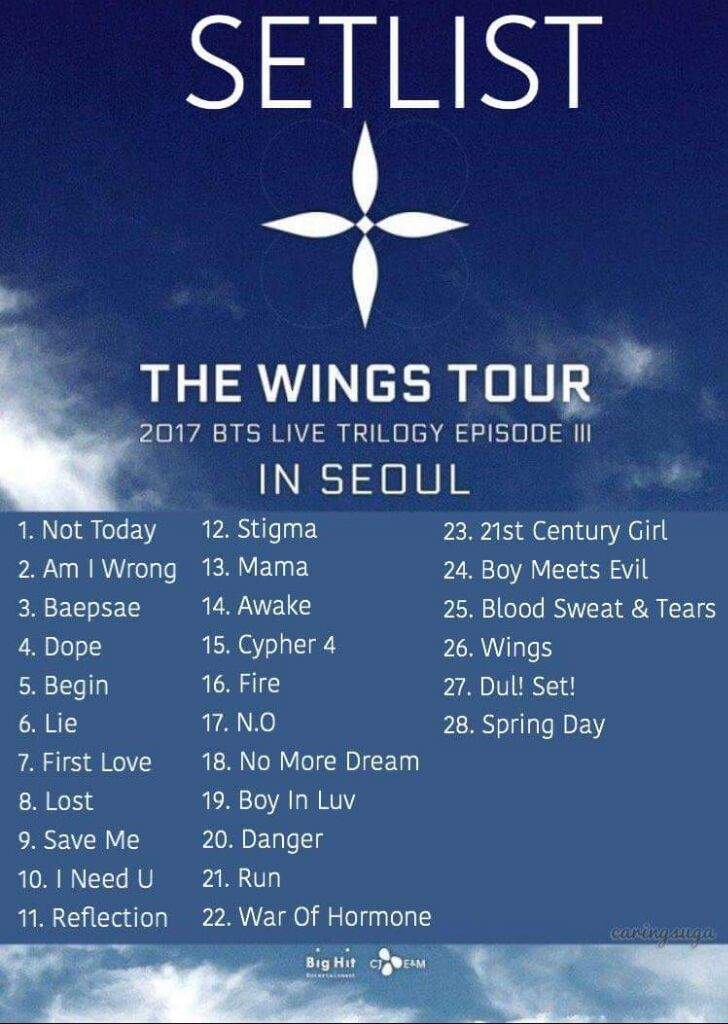 wings tour song list