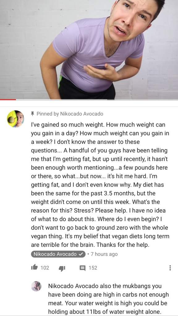 Nikocado avocado weight gain