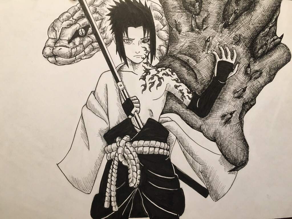 snake shaded in and sasuke also mostly shaded in just got to cross hatch th...