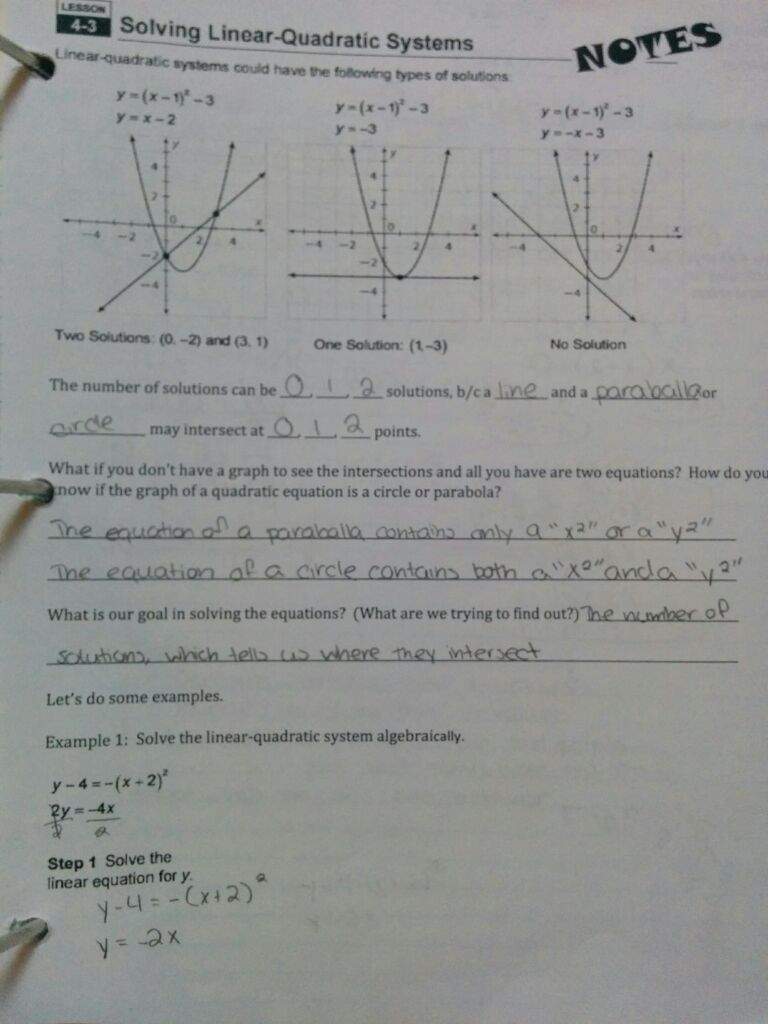 Lesson 244 - algebra 24  School Amino For Linear Quadratic Systems Worksheet