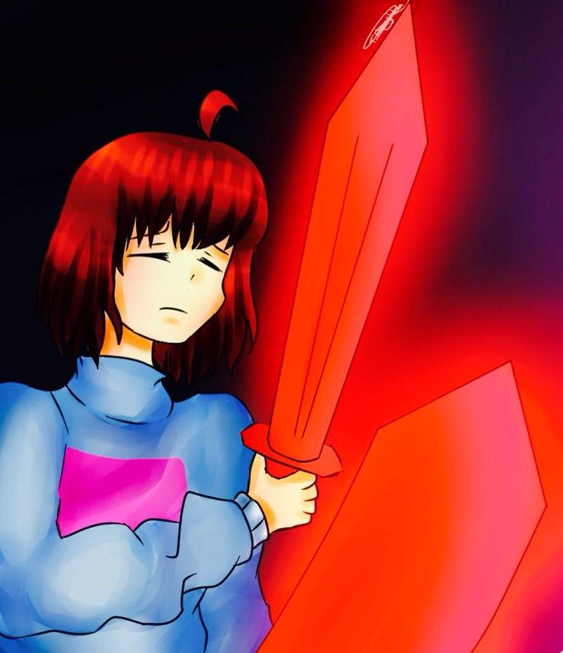 Frisk with a sword and shield | Undertale Amino