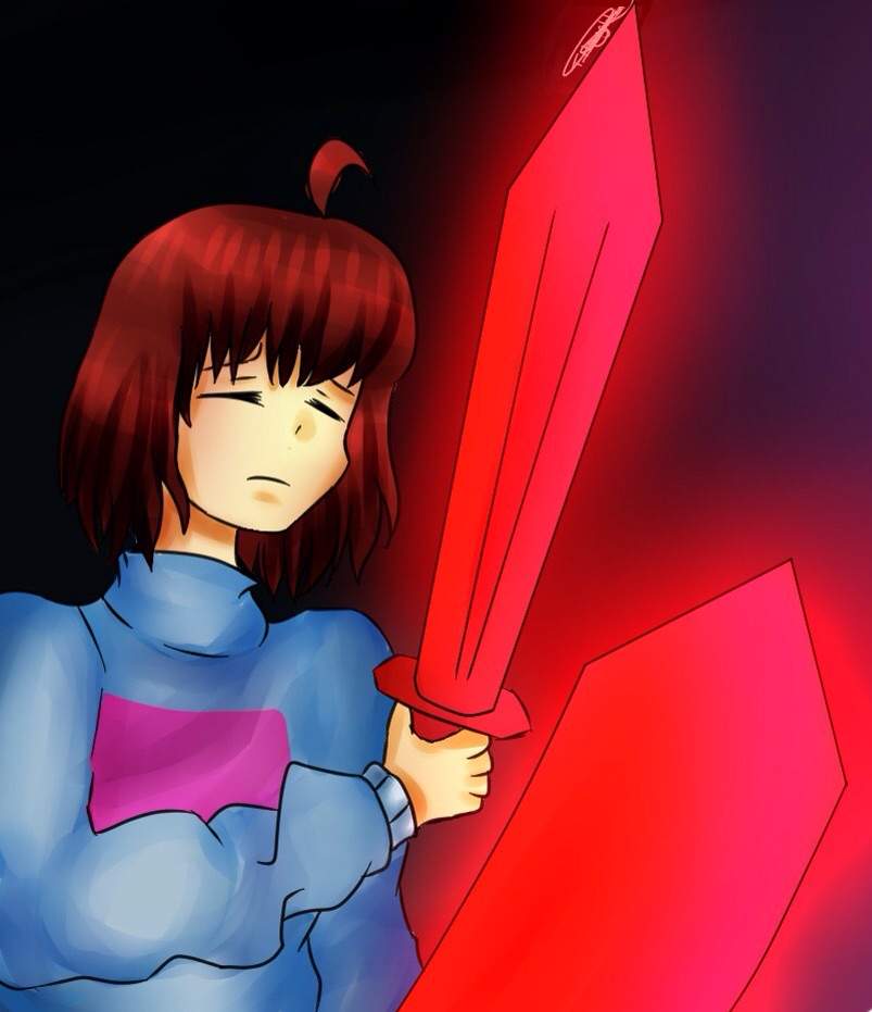 Frisk with a sword and shield | Glitchtale Amino