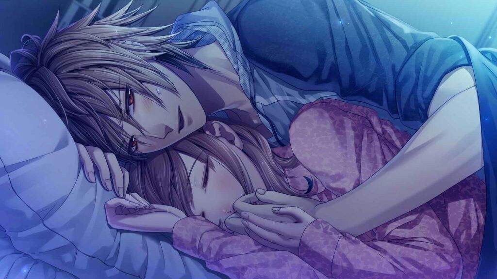 Anime girl and boy sleeping