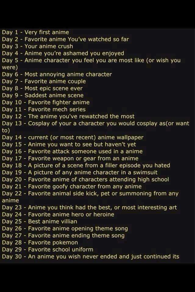A 30 Day Anime Challenge Every Day Going To Do 5 Questions Lets Get It Anime Amino