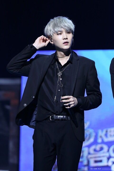 Suga-black suit-gray hair | ARMY's Amino