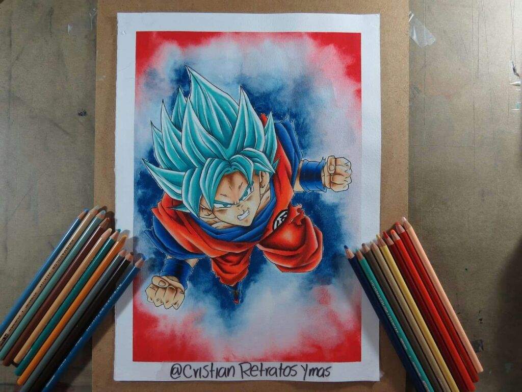 Goku ssj Dios azul, dibujo hecho con prismalor y acuarela | •Arte Amino•  Amino