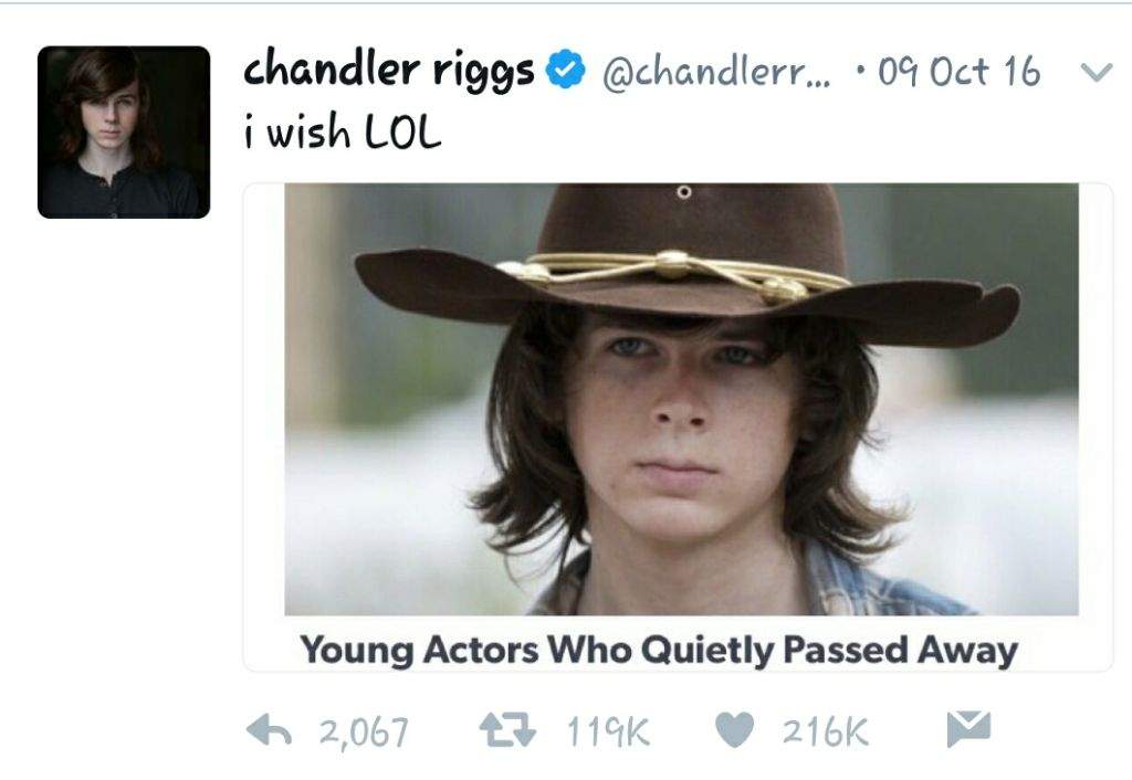 Chandler Riggs tweets! | Walkers Amino