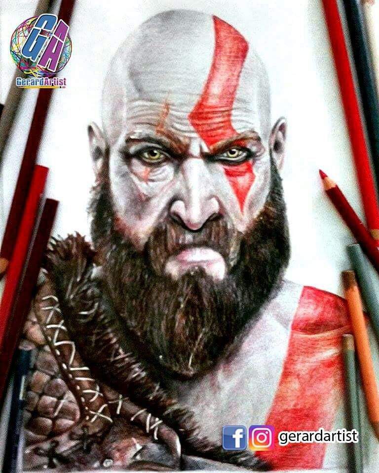 Kratos 2017 (PS4) a color y grafito •Arte Amino• Amino