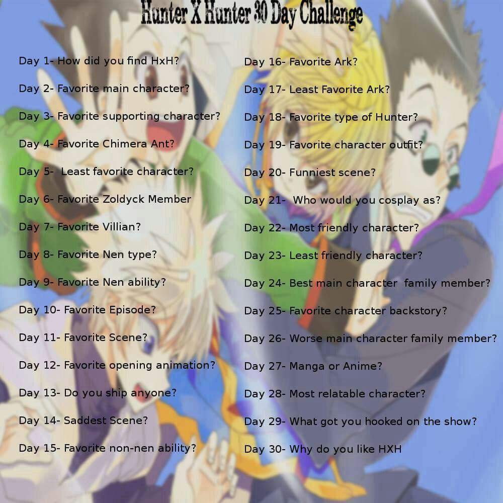 Hunter X Hunter 30 Day Challenge Hunter X Hunter Amino