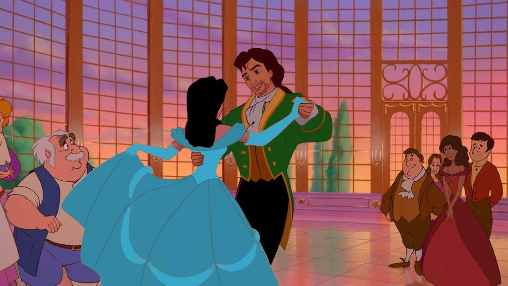 Belle, Prince Adam, and random girl as Eliza, Alexander, and Angelica 