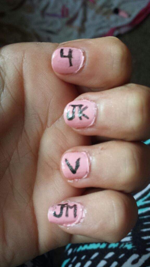 Bts Anniversary Nail Art Army S Amino Four Fingers A 4 For 4th Anniversary And The Initials Jungkook V Jimin