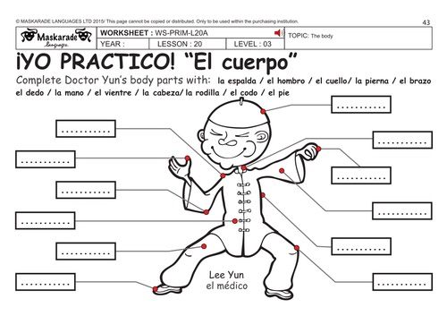 Body Parts In Spanish Worksheet