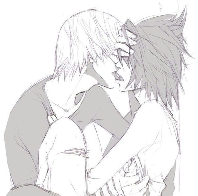 death note light and l kiss