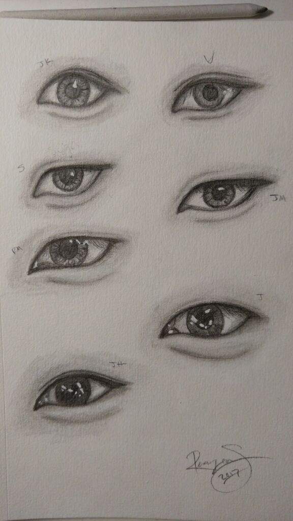 pencil v sketch bts BTS Amino ARMY's  member's eyes.
