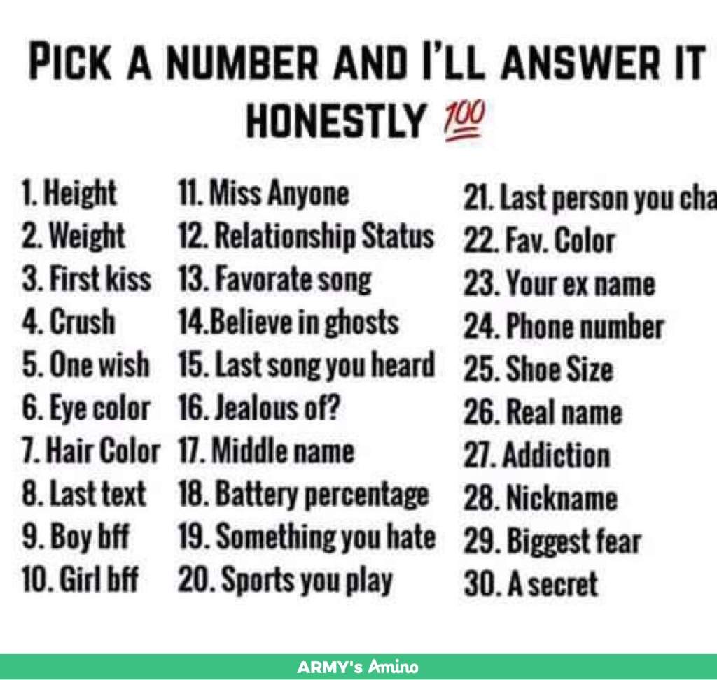Choose a number and I will answer honestly. 
