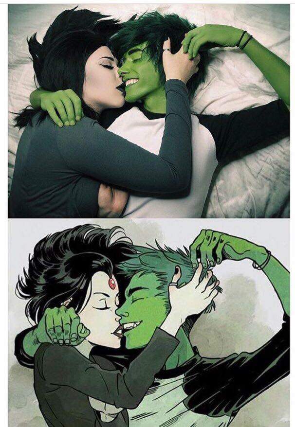 Raven and Beast Boy cosplay.