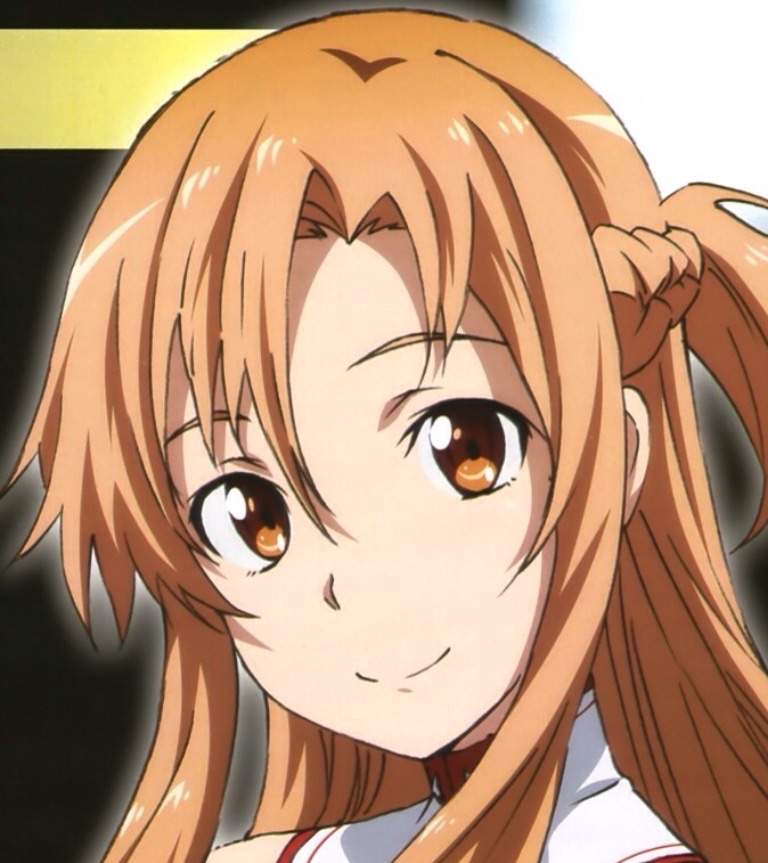 Asuna, a brunette anime girl is looking very happy with the small smile on her face.