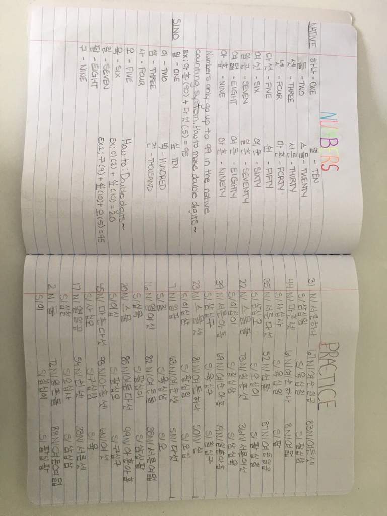 My Notes Numbers Korean Language Amino