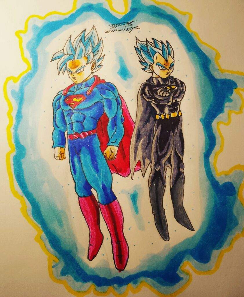 Ssjb goku superman and ssjb batman vegeta drawing | DragonBallZ Amino