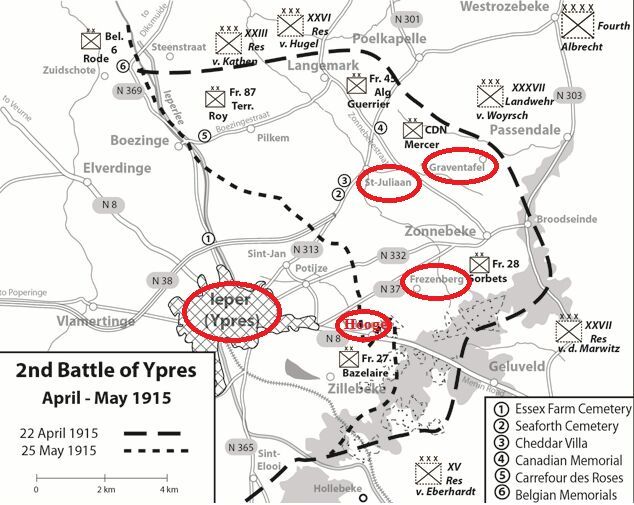 Battle of 2nd Ypres April 25/26 1915 World War 1 Maps CKA