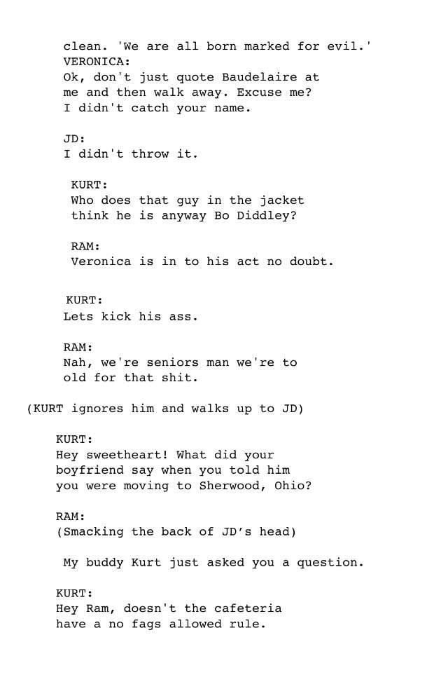 Heathers script Heathers and Hamilton Amino