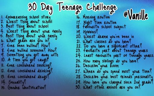 30 Day Teenage Challenge! | Teenage Amino