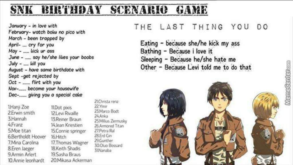 Attack On Titan Birthday Scenario Game Anime Amino