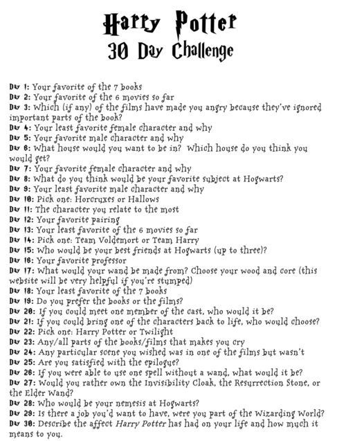 Harry Potter 30 Day Challenge. Part 1 