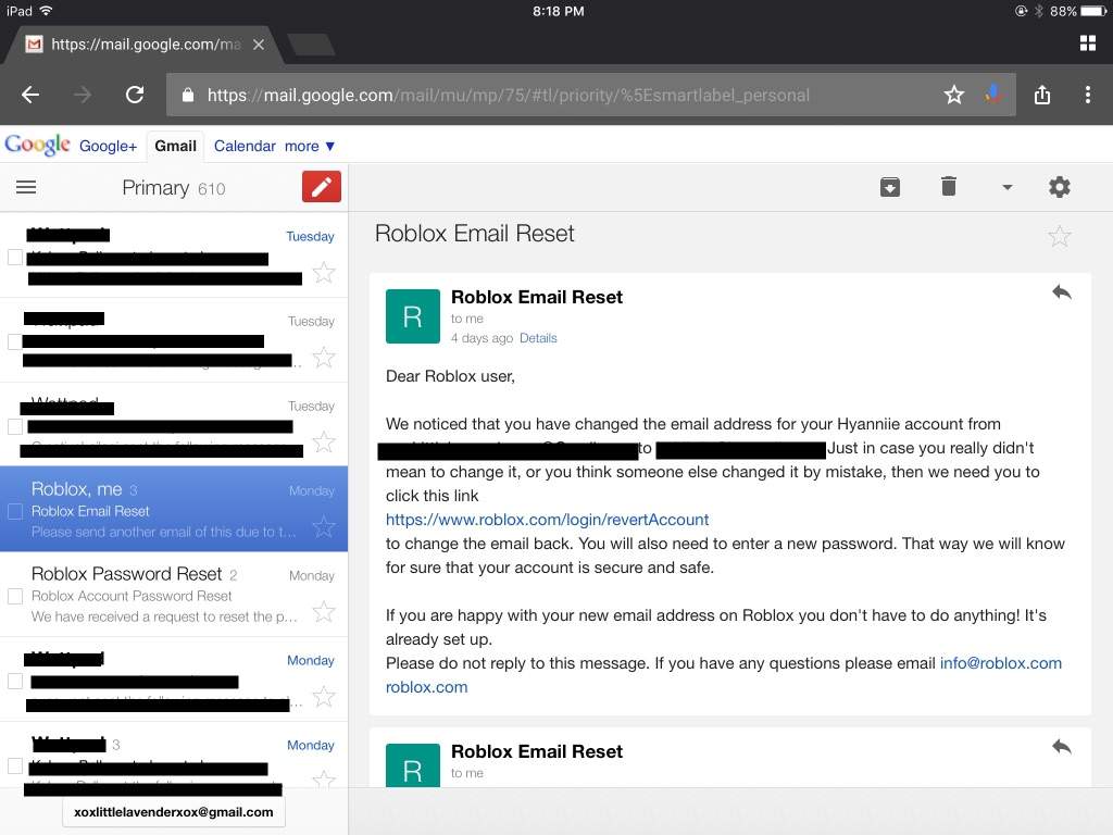 Gmail Roblox Hacked Account