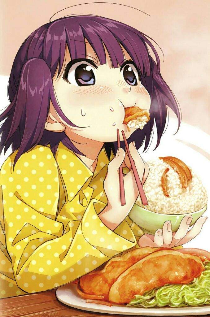Anime girl eating chicken