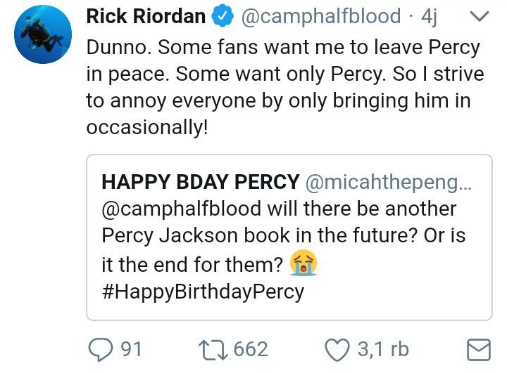 HAPPY BIRTHDAY PERCY - Q&A from Rick Riordan's Twitter Compilation ...