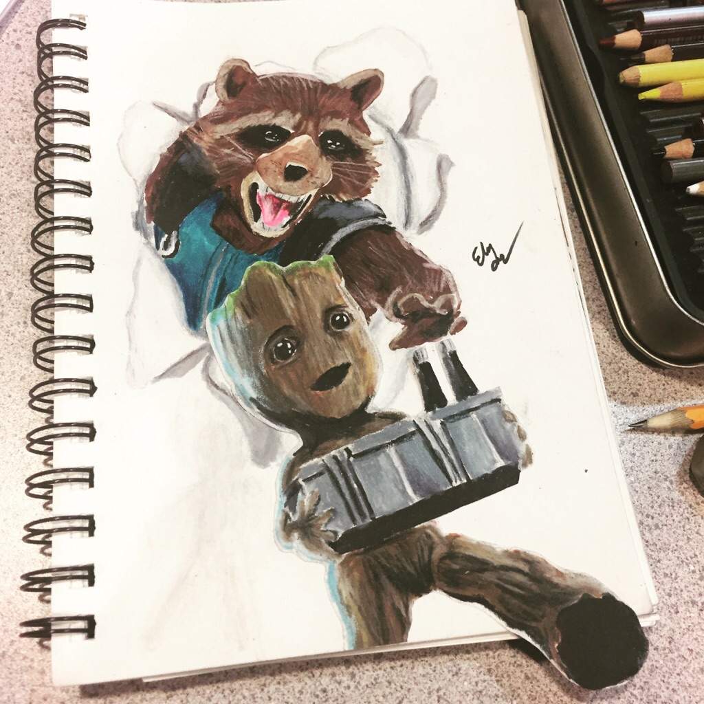 Rocket and groot drawing Marvel Cinematic Universe Amino