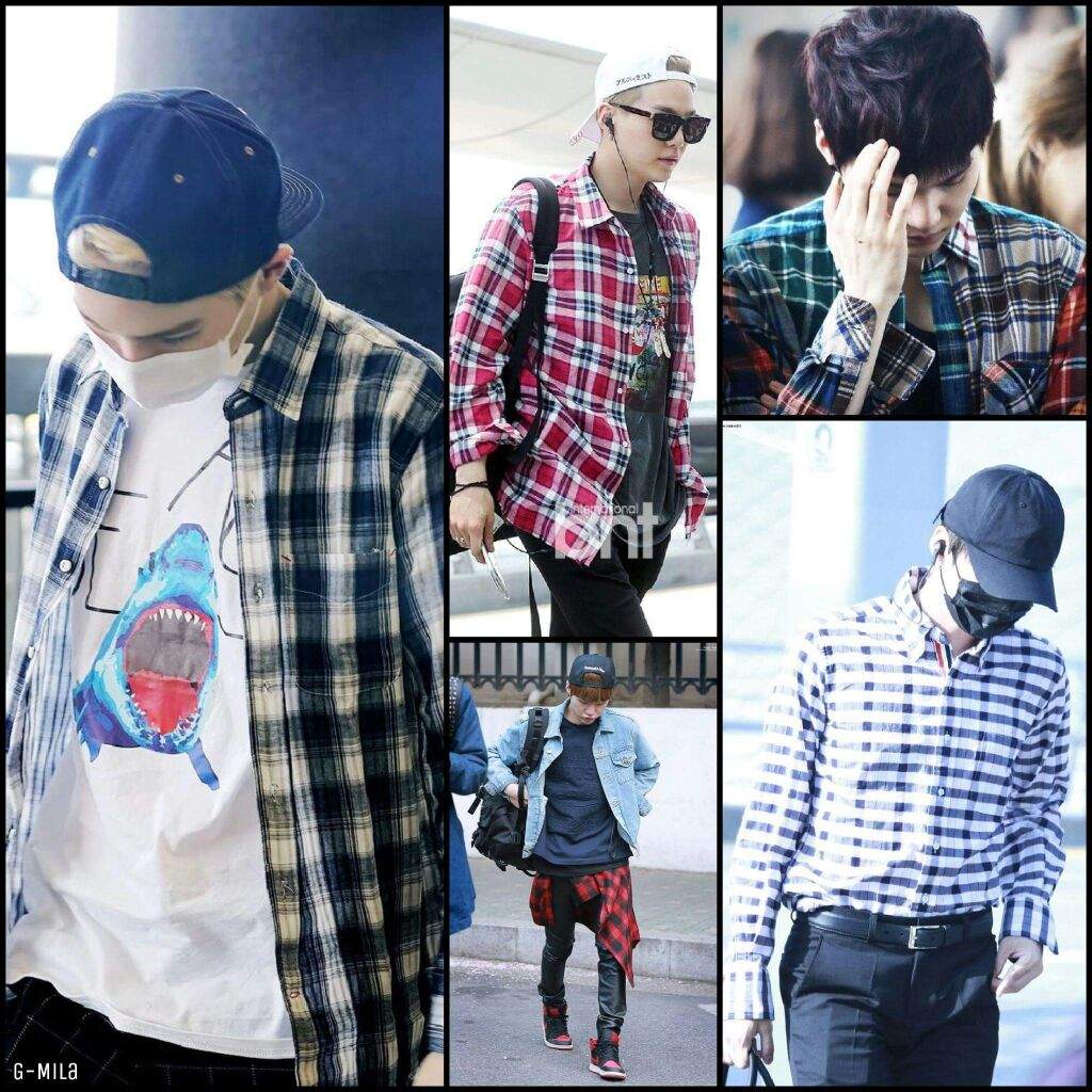 bts wearing plaid shirt