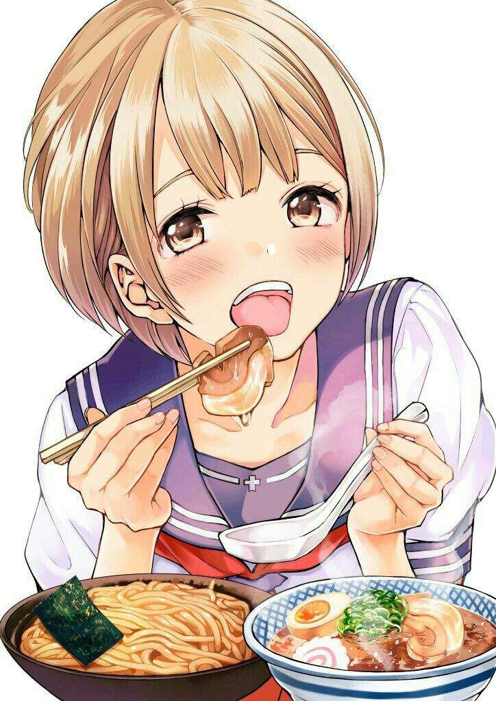 Cute anime girl eating