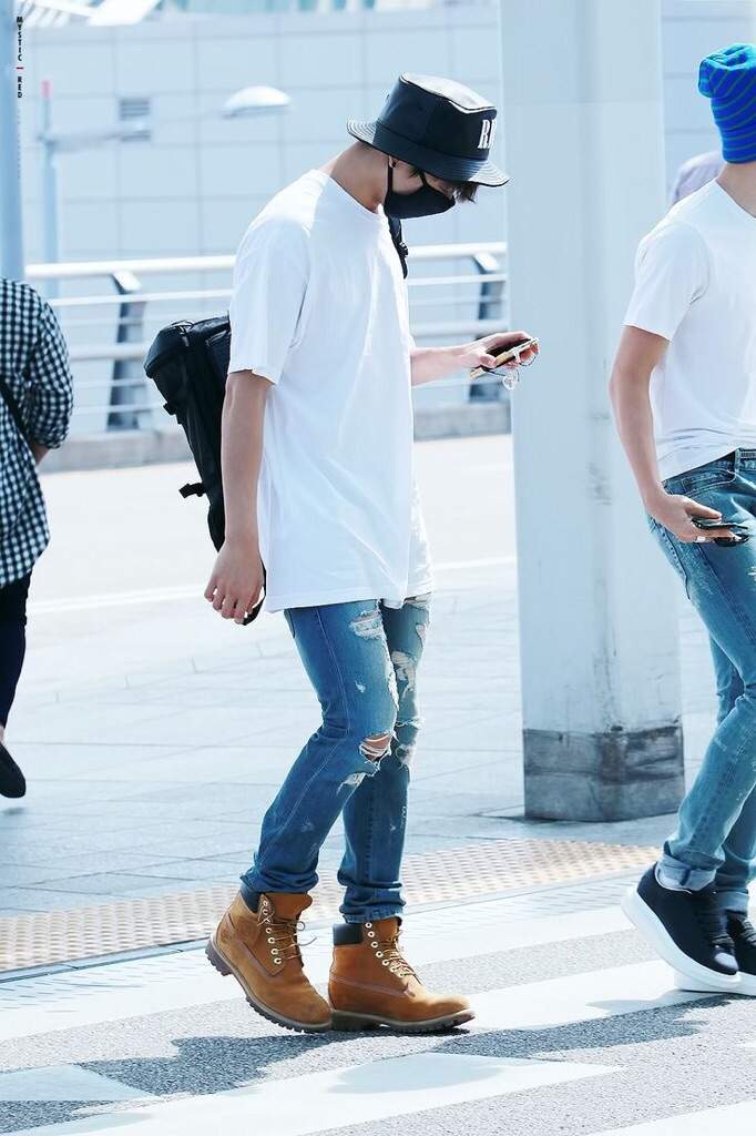 jungkook white shirt timberlands