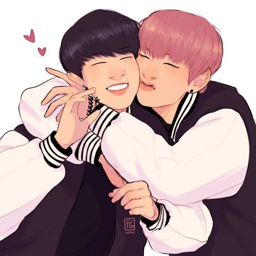 Favorite Vmin fanart (CREDIT TO RIGHTFUL OWNERS)💛💙💜💚 sorry if some aren ...