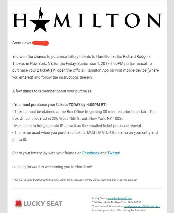 Hamilton lucky seats sale