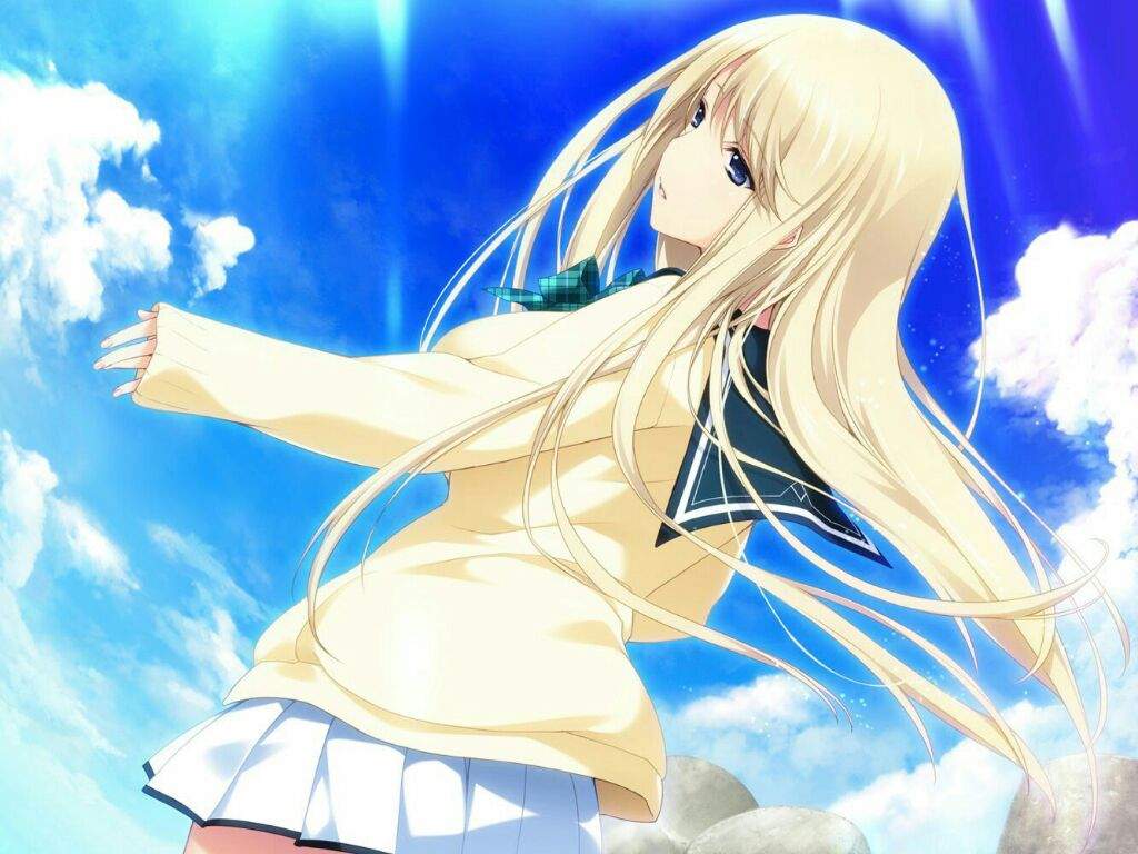 Anime girl with blond hair and blue eyes