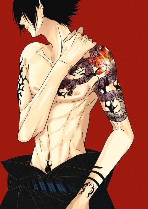Anime guy with dragon tattoo