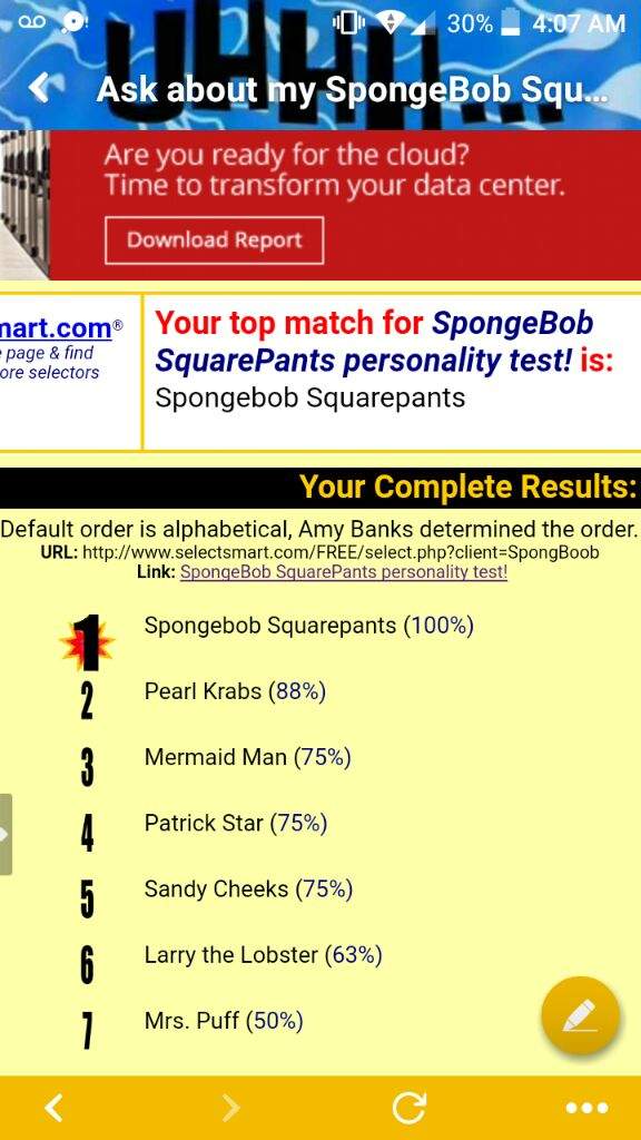 SpongeBob SquarePants personality test!, a SpongeBob